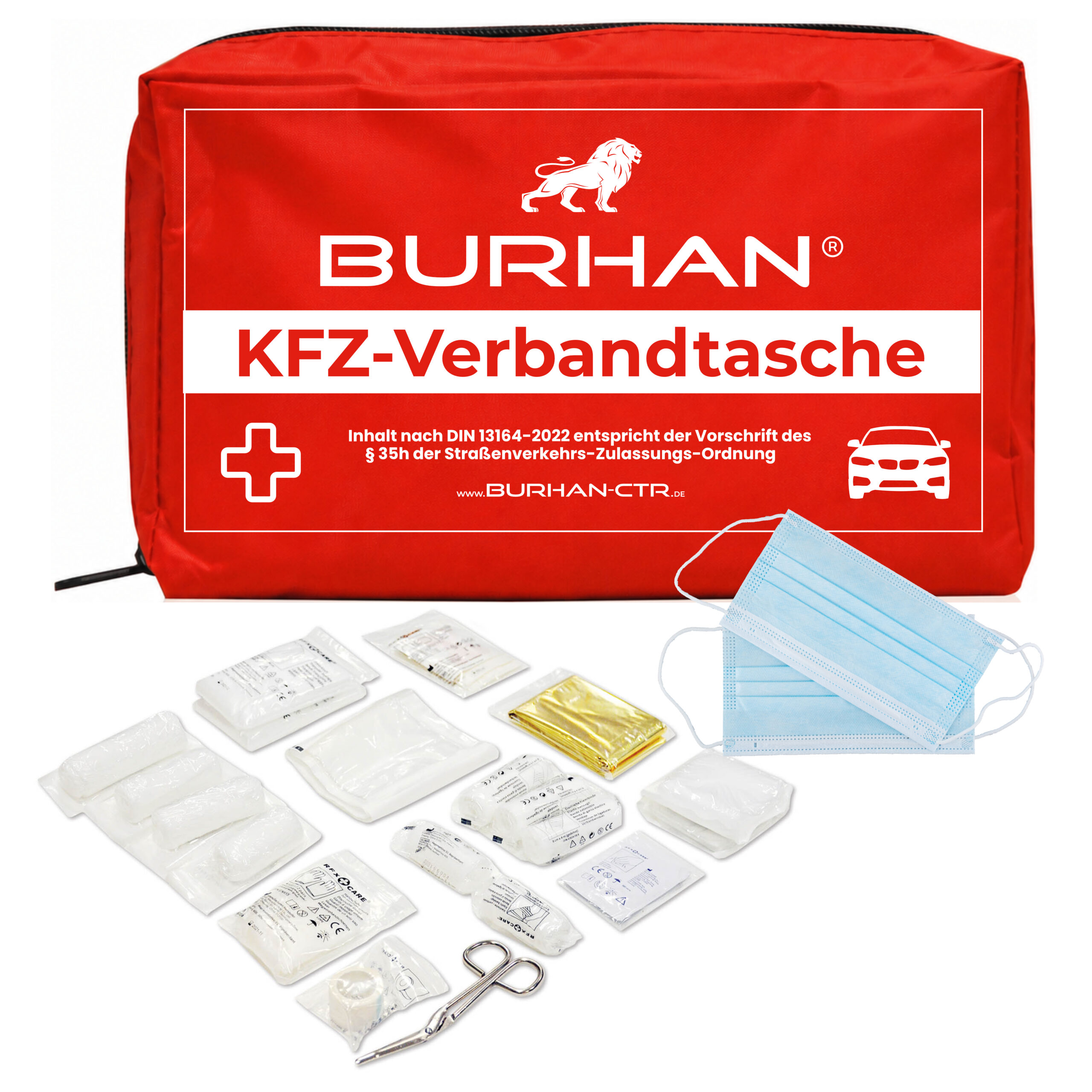 Mockup Kombitasche Standart UNO Rot KFZ Verbandtasche Standard UNO Erste-Hilfe-Set (Inhalt nach DIN 13164:2022) – Bild 1